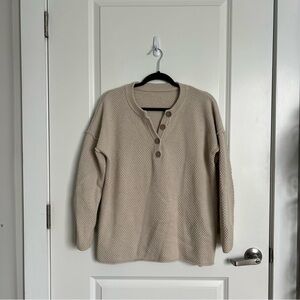 Cream Knit Sweater with Wooden Buttons | Size L/XL